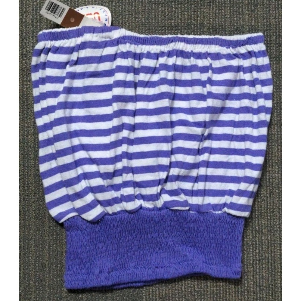 Vtg Purple White Striped Bubble Tube Top Elastic Smocked Waist OS USA 1980's NOS
